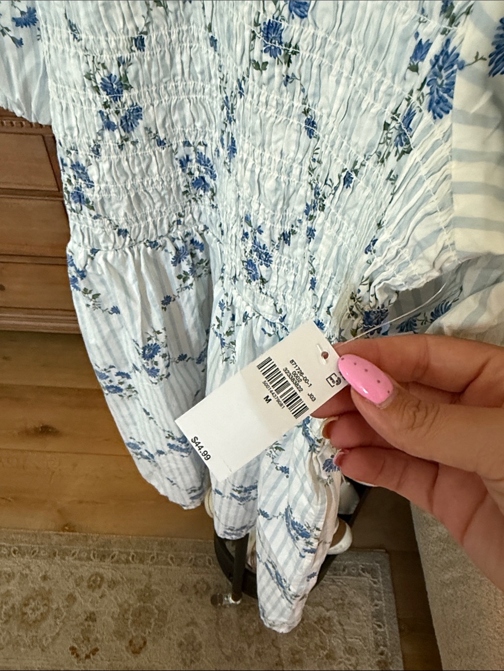 Old Navy Light Blue and White Floral Smocked Puff Sleeve Dress - Picture 3 of 3